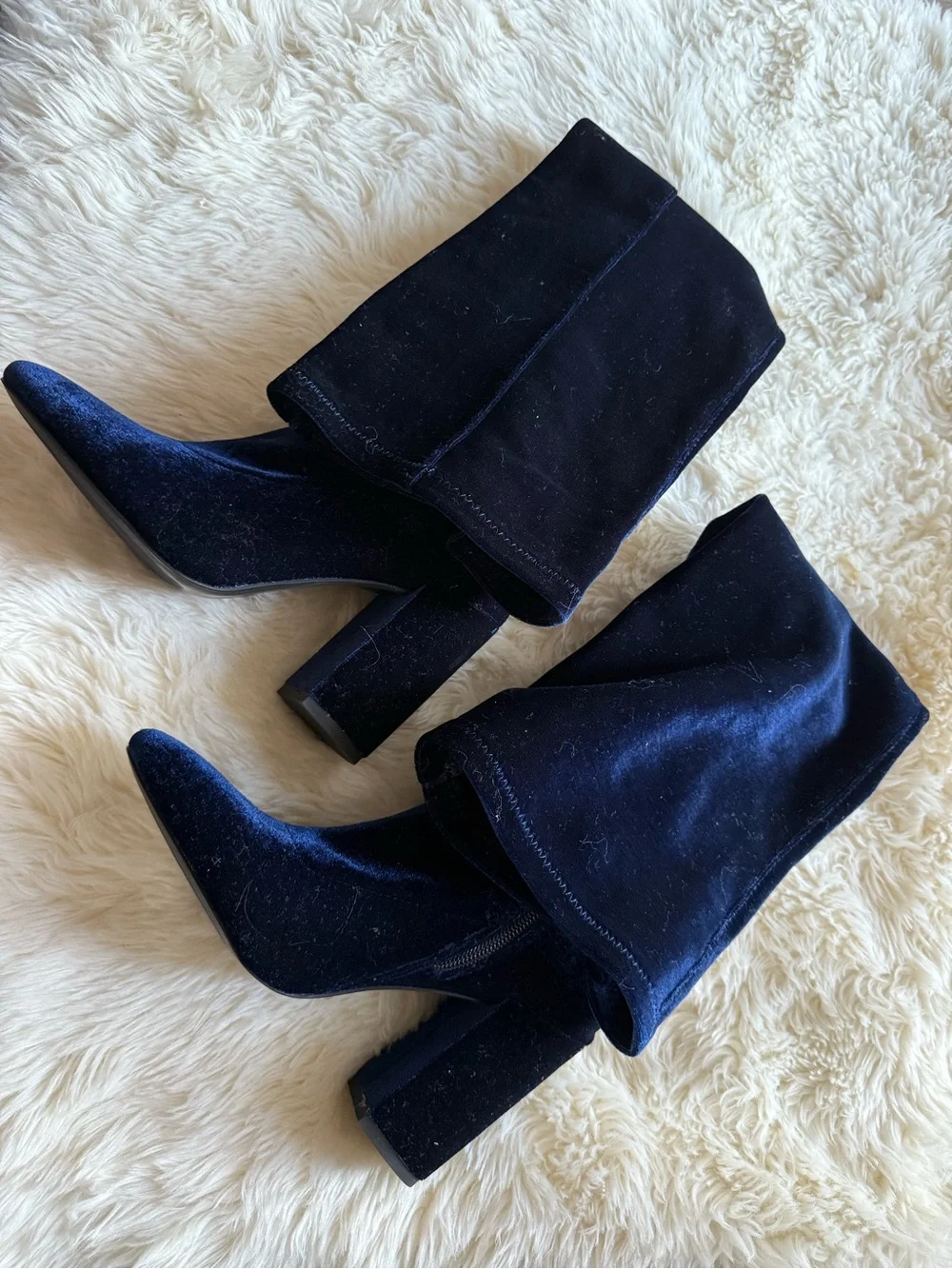 Zara Navy Velvet Over-the-Knee Block Heel Boots